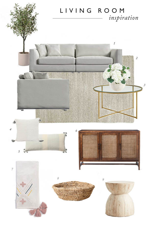 White Sofa Living Room Gold Coffee table Olive Tree